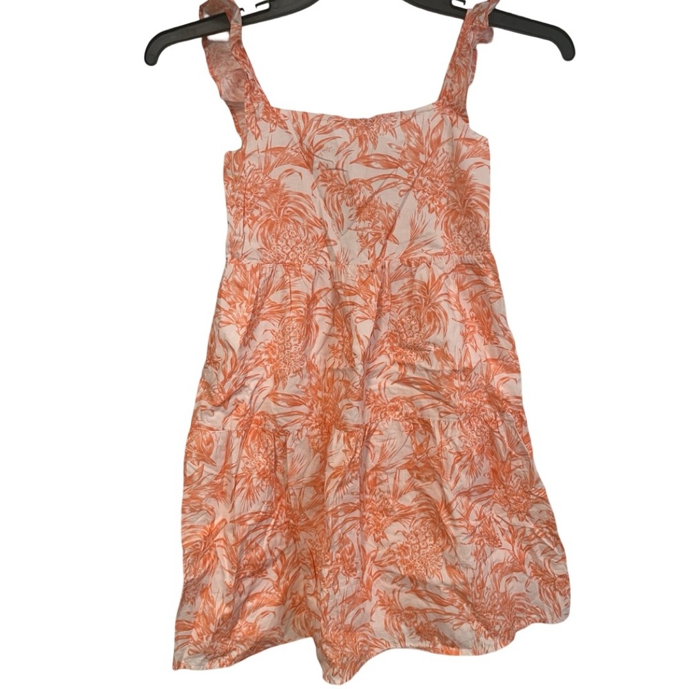 NWOT Tommy Hilfiger Girls Orange Pineapple Floral Tiered Cotton Sundress Size 12